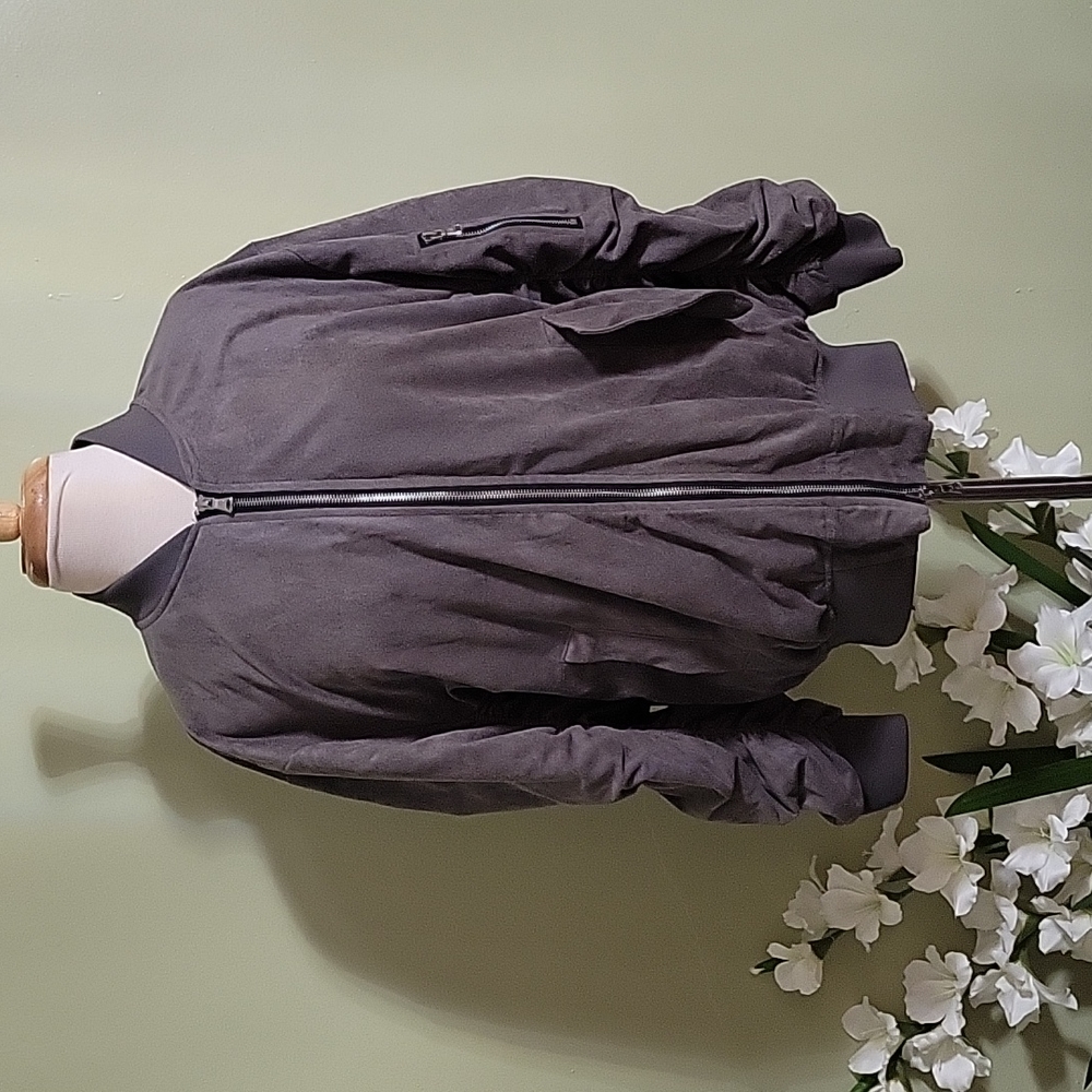 Lifted Anchors Grey Ultra Suade Bomber Jacket with Zipper Compartments Size M